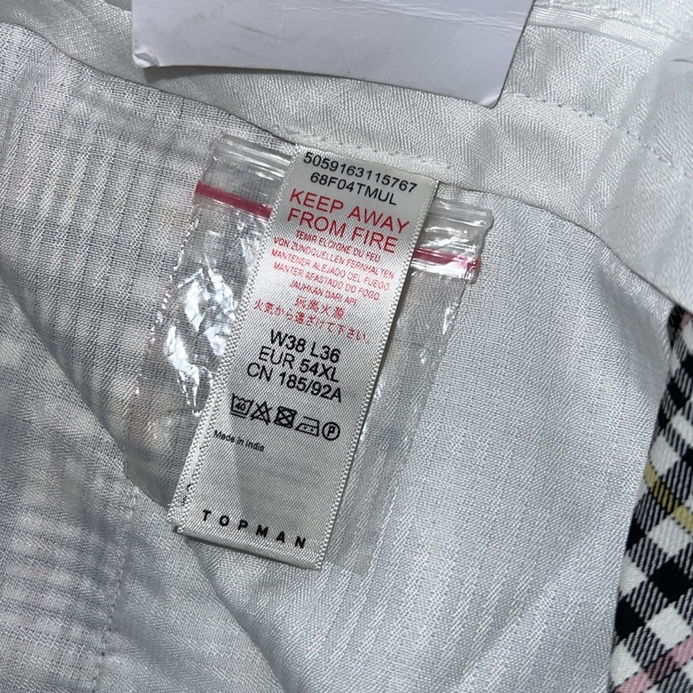 Topman Pants Mens W38 L36 Stretch Skinny Plaid Printed Trouser Business Casual - Picture 9 of 10